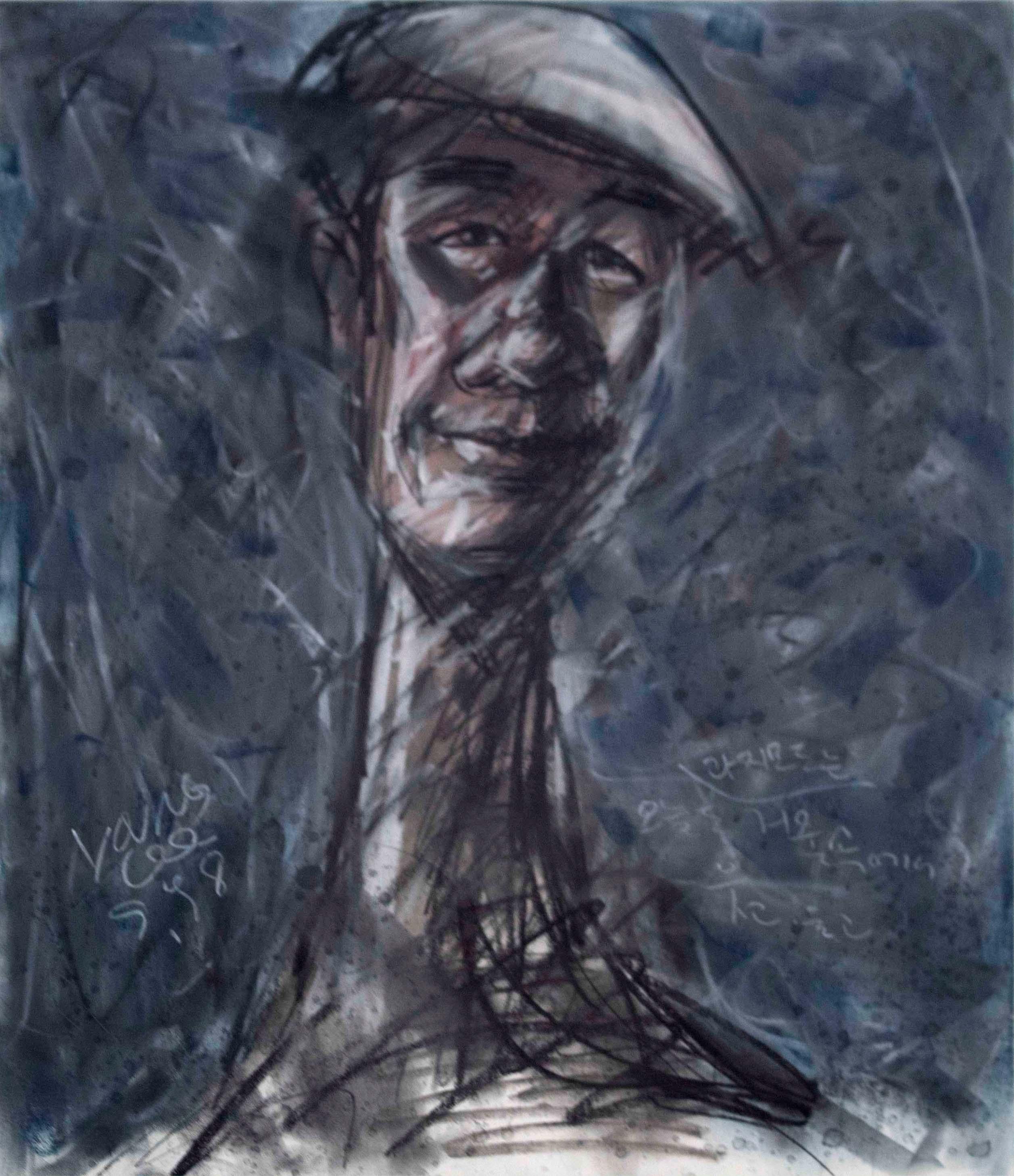 Yang Lee Portrait of Man Signed Pastel on Paper Framed For Sale 4