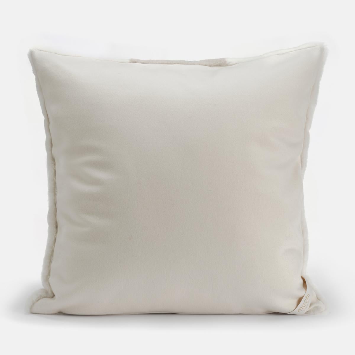Italian Yang South America Beaver Castorino White Wool Fur Pillow Cushion by Muchi Decor For Sale