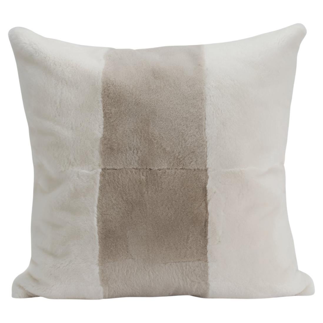 Yang South America Beaver Castorino White Wool Fur Pillow Cushion by Muchi Decor For Sale