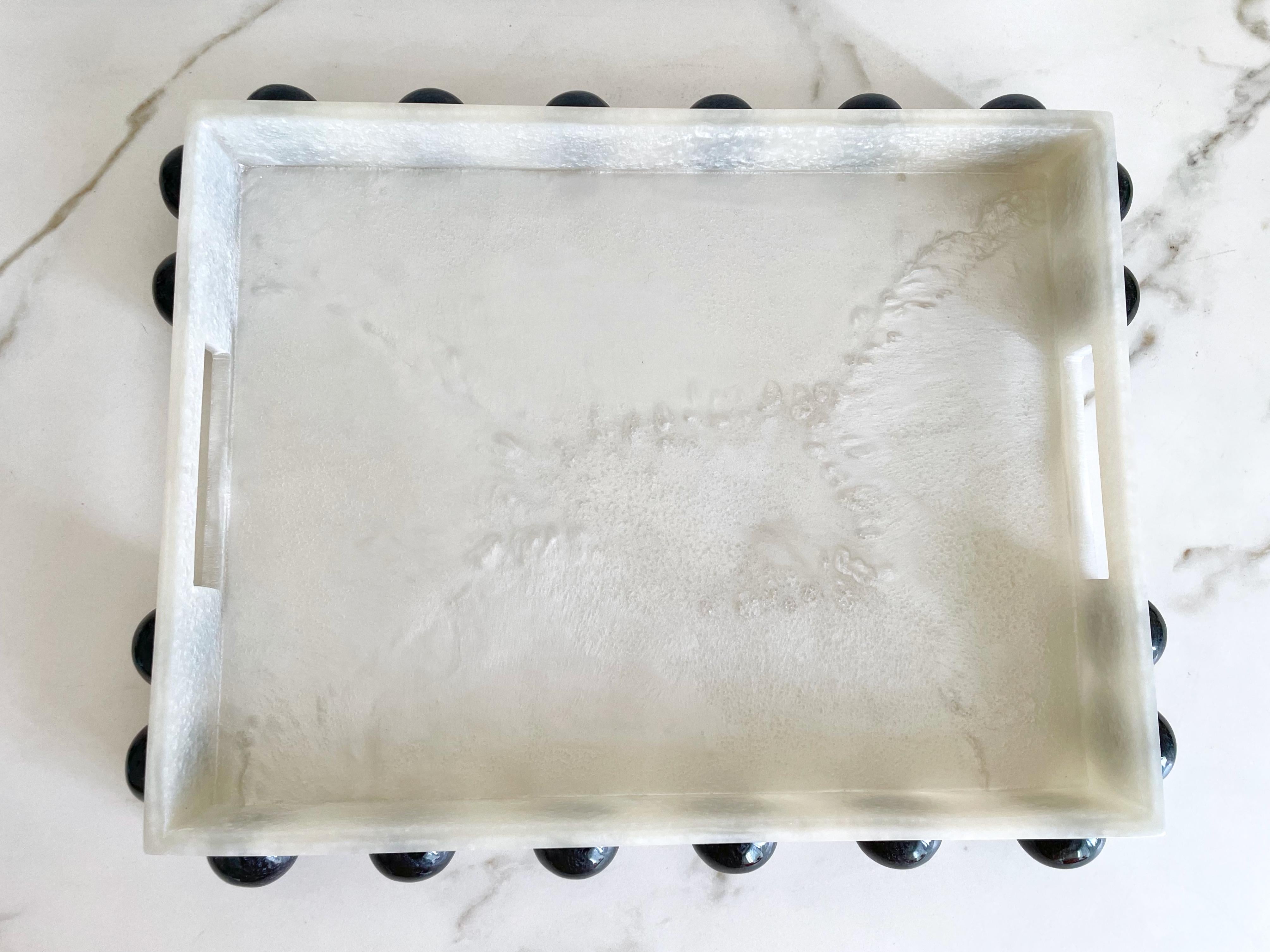 Modern Yang Service Tray in Pearl and Black Pearl Resin by Paola Valle For Sale