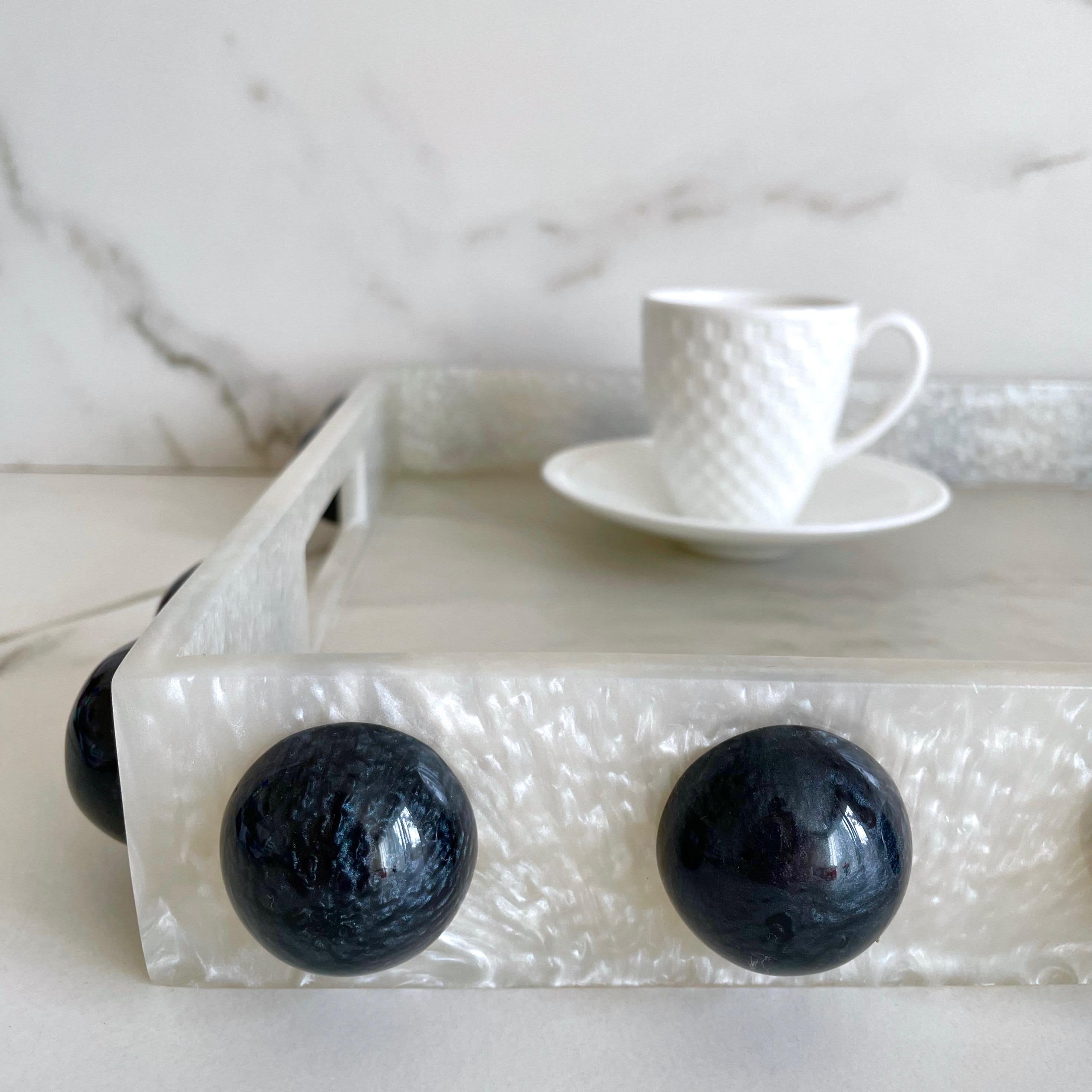 Cast Yang Service Tray in Pearl and Black Pearl Resin by Paola Valle For Sale