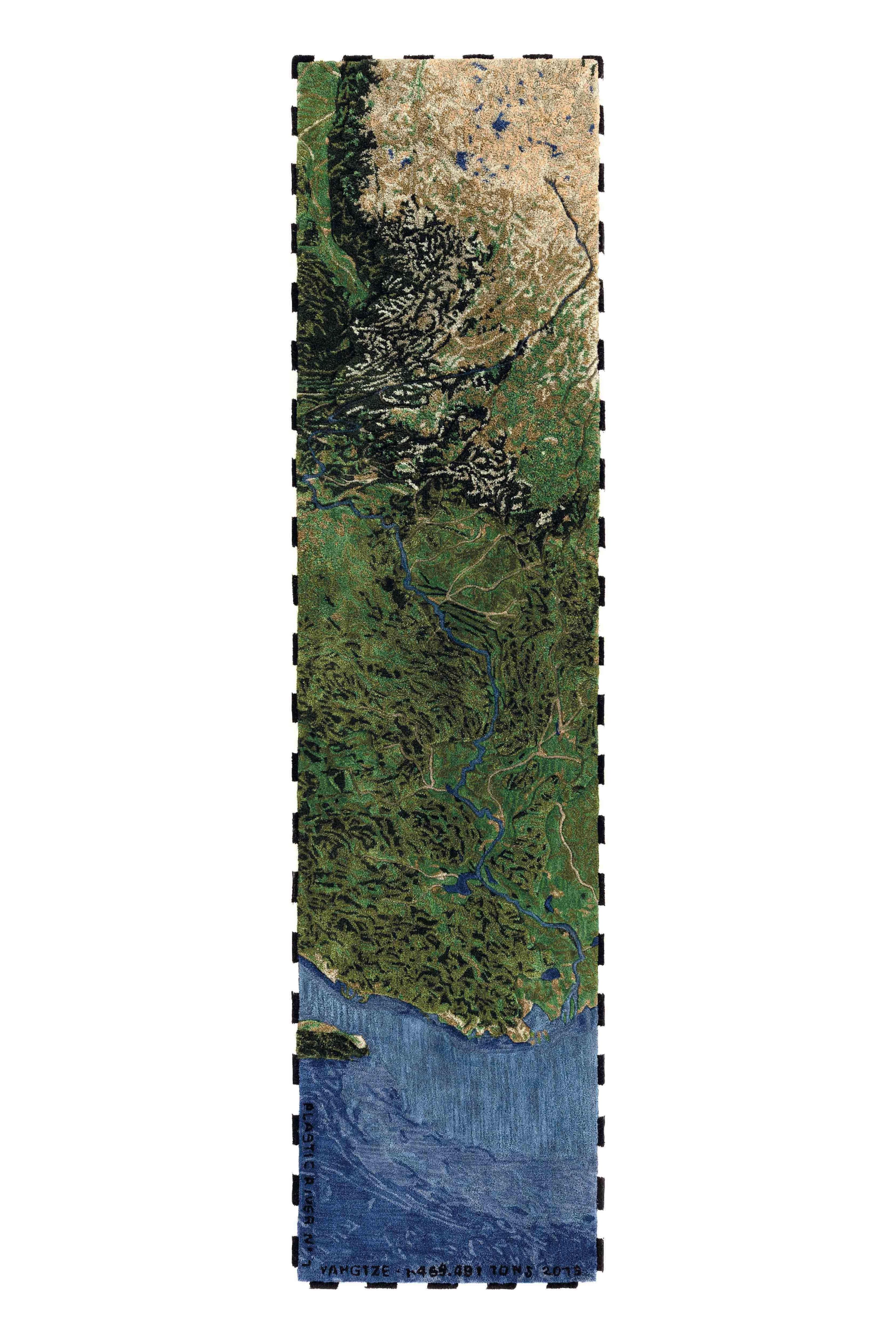 Yangtze Plastic Rivers Rug by Gandia Blasco
Design by Álvaro Catalán de Ocón
Dimensions: W 100 x H 400 cm. 
Materials: 100% recycled PET, Back: 100% recycled PET.  
Weight: 18 kg

Passion for life outdoors, a dream come true on the edge of a cliff