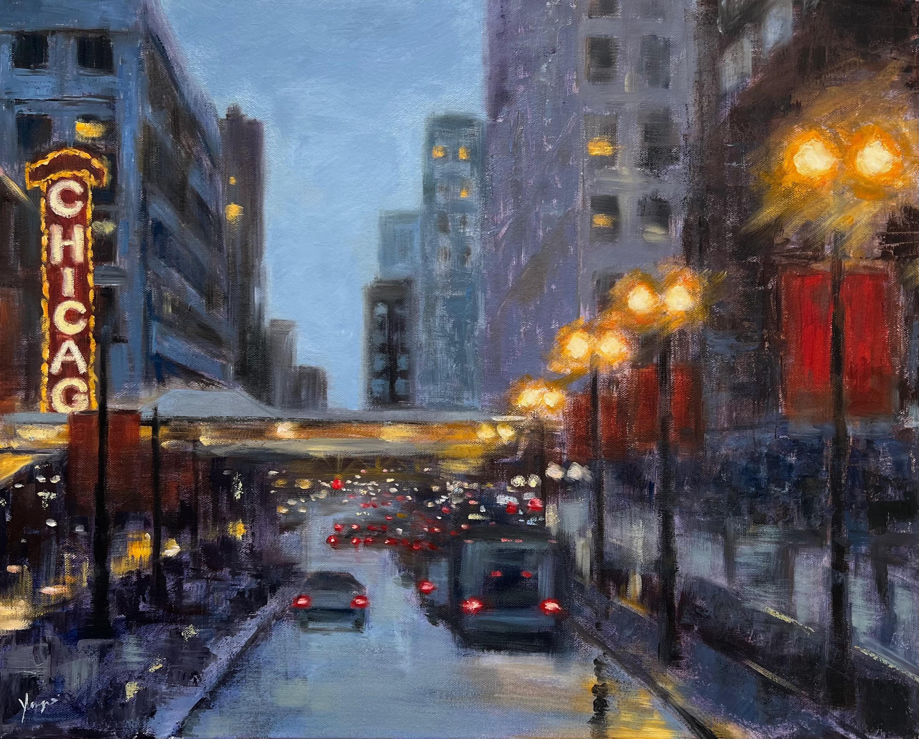 Evening, Chicago, Oil Painting - Art by Yangzi Xu