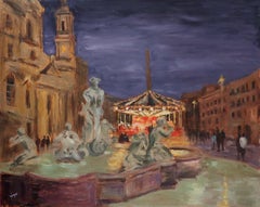 Holiday Magic at Piazza Navona, Oil Painting