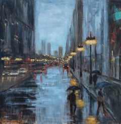 Michigan Avenue: Where Light Meets Rain, Oil Painting