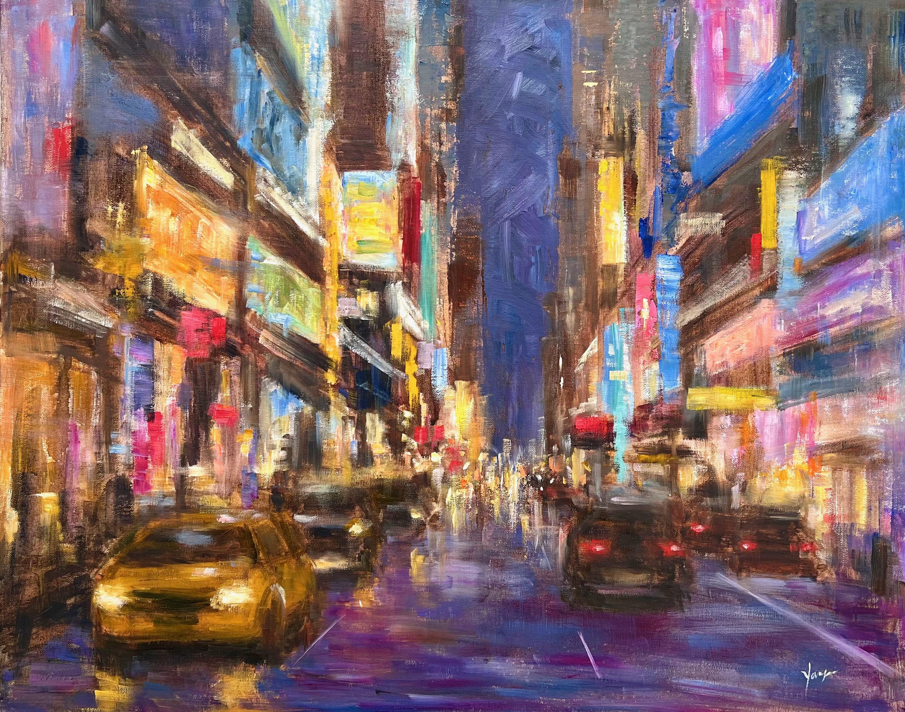 Night NYC, peinture à l'huile - Art de Yangzi Xu
