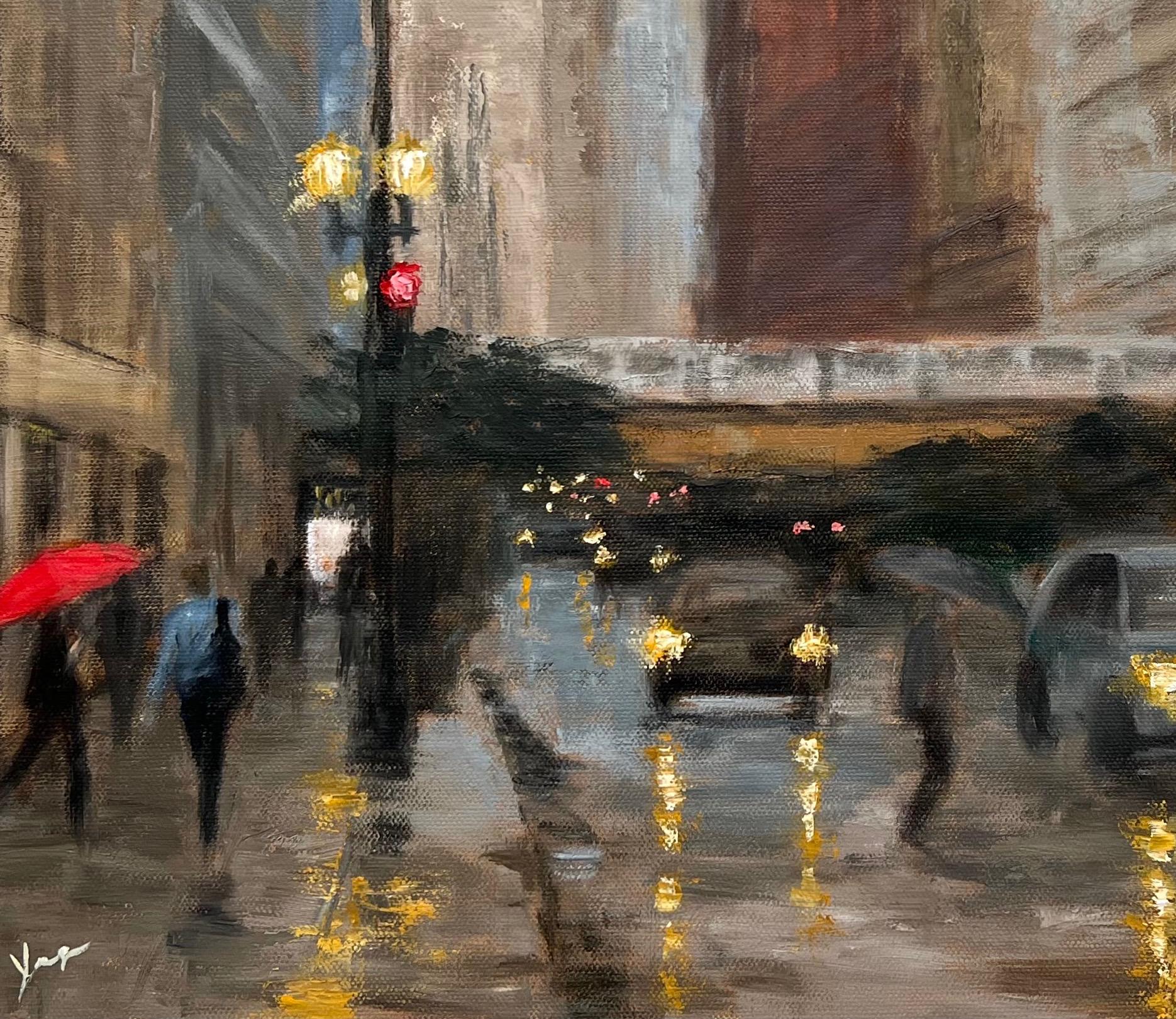 Tarde lluviosa, calle La Salle, Pintura al óleo 1