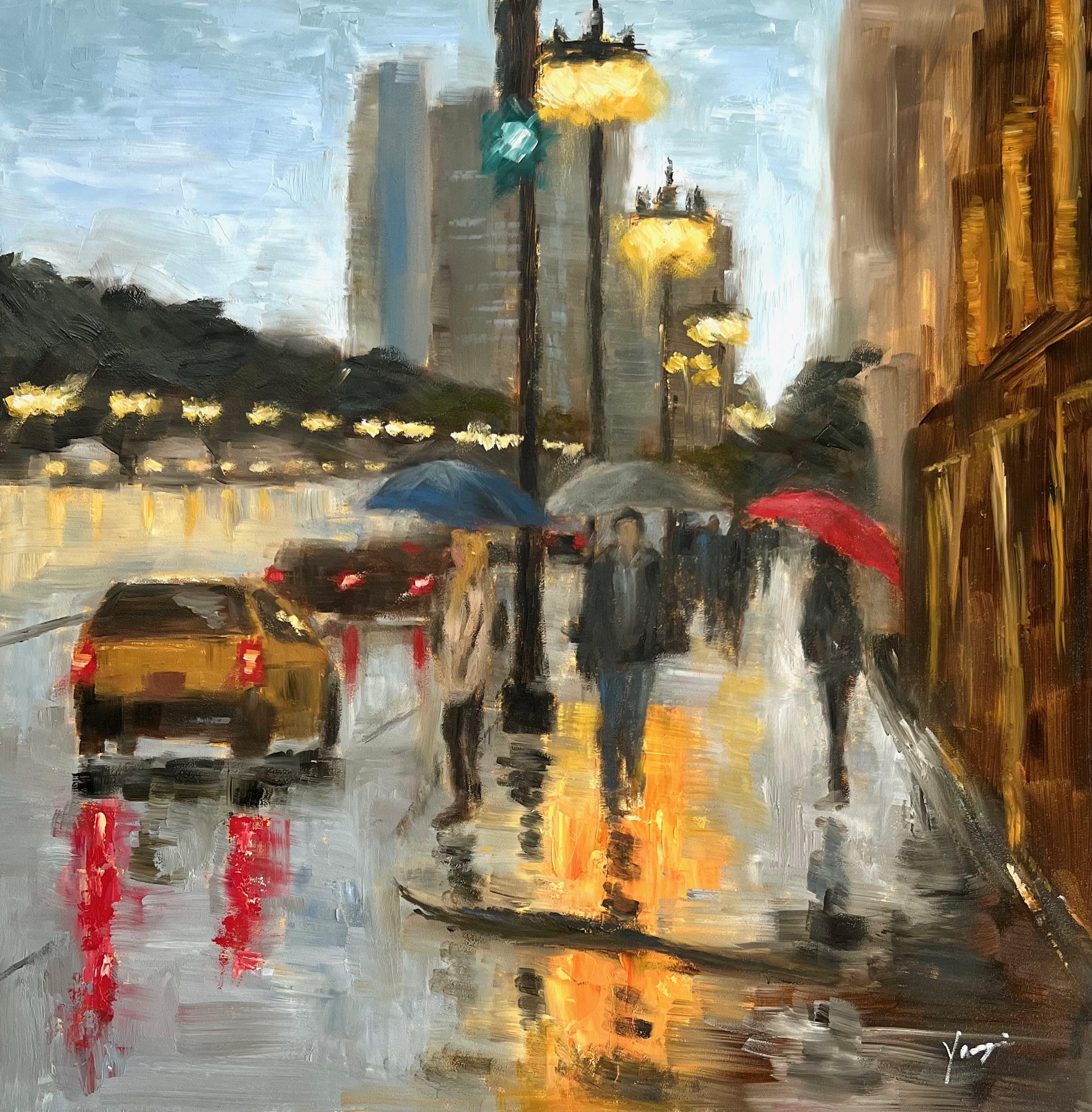 Rainy Afternoon on Michigan Ave, Oil Painting - Art by Yangzi Xu