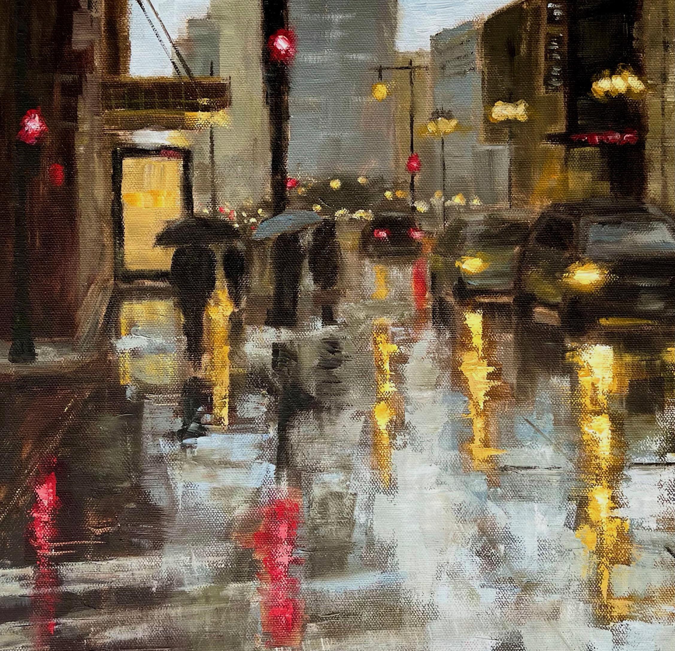 Wacker Drive in the Rain, Ölgemälde (Schwarz), Interior Painting, von Yangzi Xu