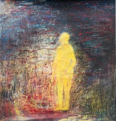 "Hombre fuego" contemporary oil crayon painting 