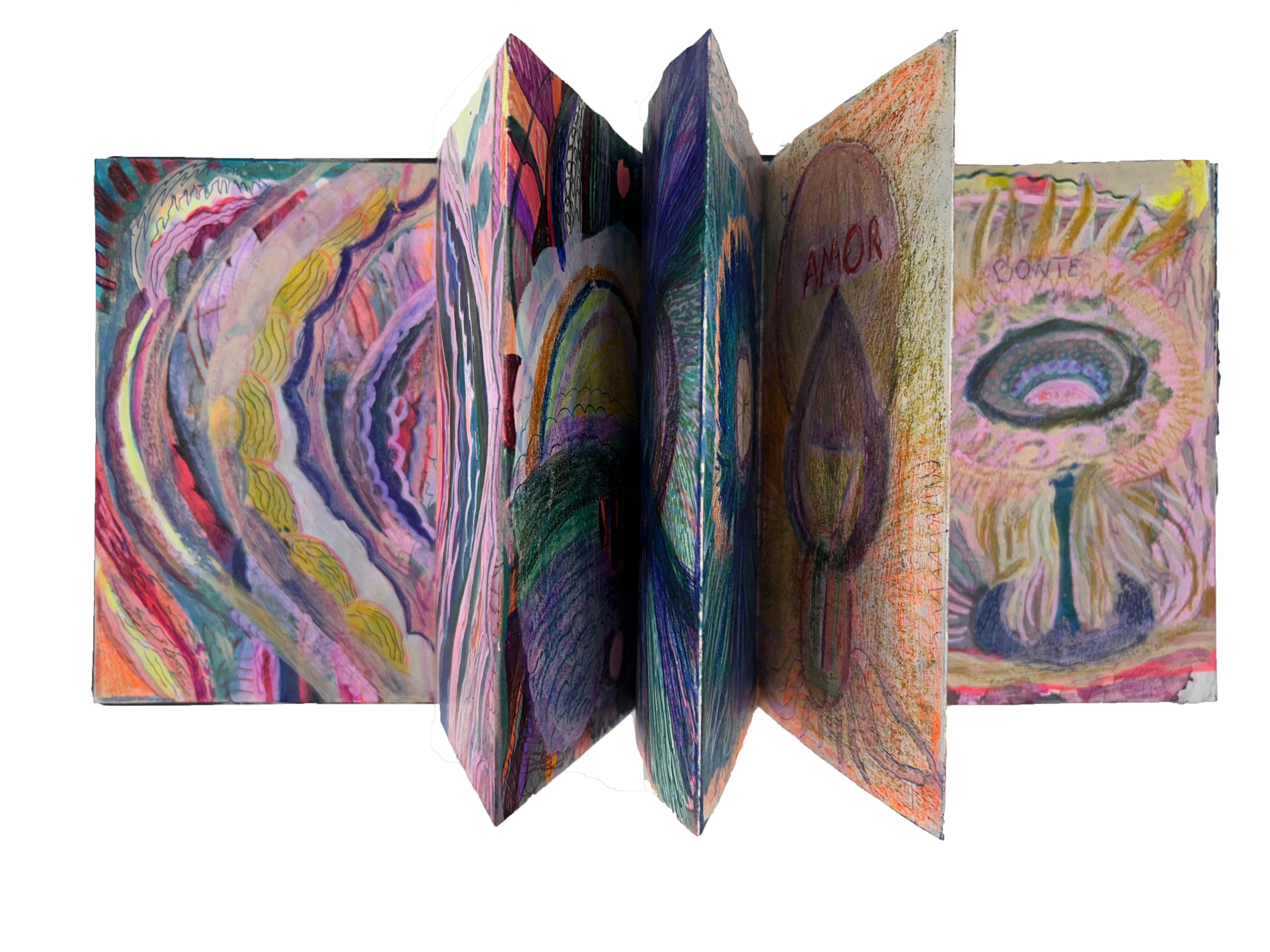 Yanieb Fabre Figurative Art - "Proceso de transformación" contemporary, double sided artist book, collage draw
