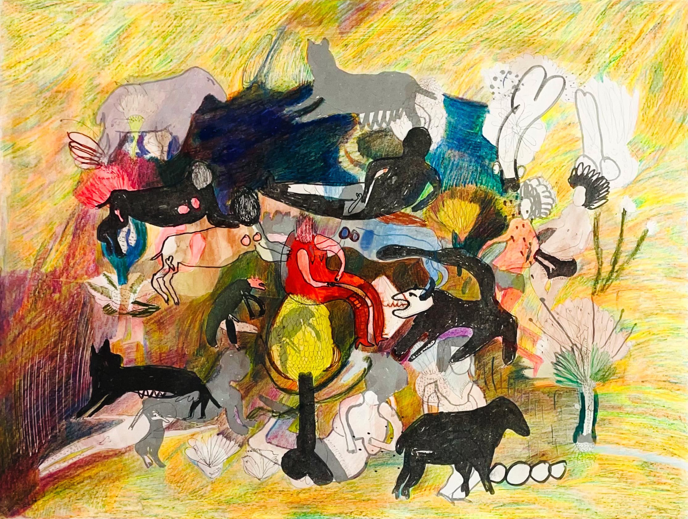 "Yo animal" contemporary lithography, animal gathering, colors