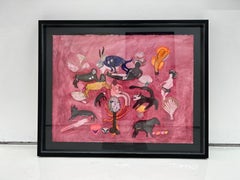 "Yo animal" contemporary lithograph pink interviened fertility animals