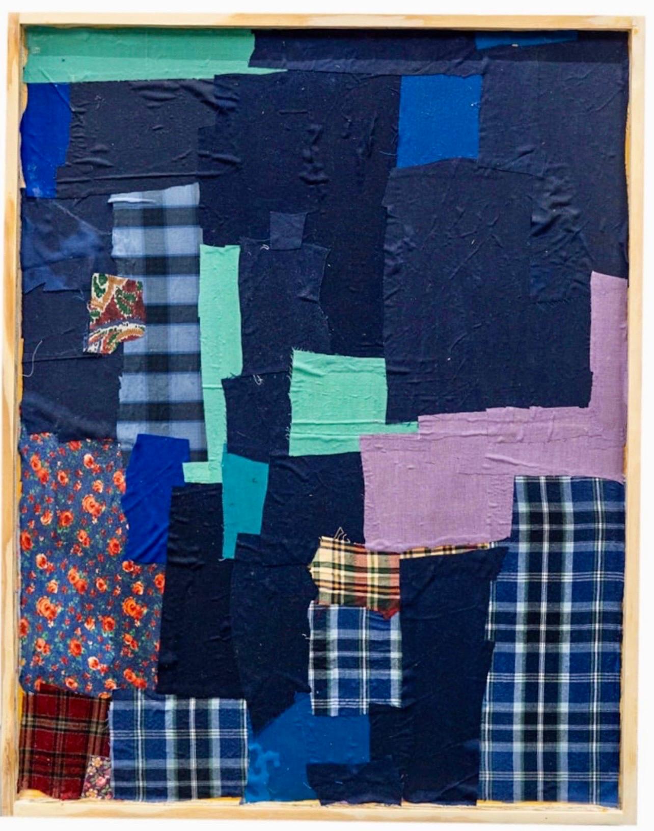 Assemblage textile mixte Collage Peinture sur Wood Yanira Collado, Miami