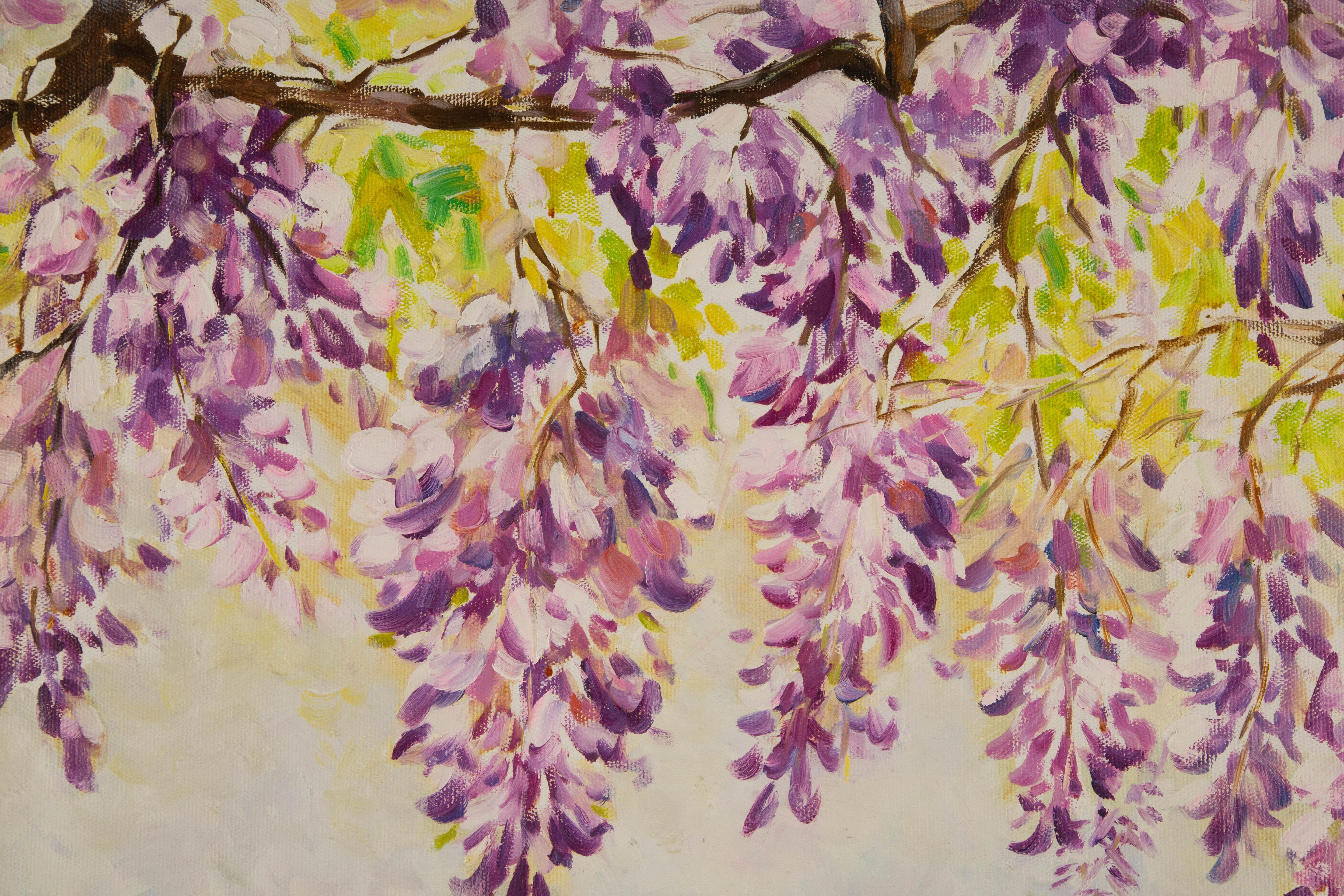 Paysage original de Yanjun Hu à l'huile « Wisteria Path » en vente 1
