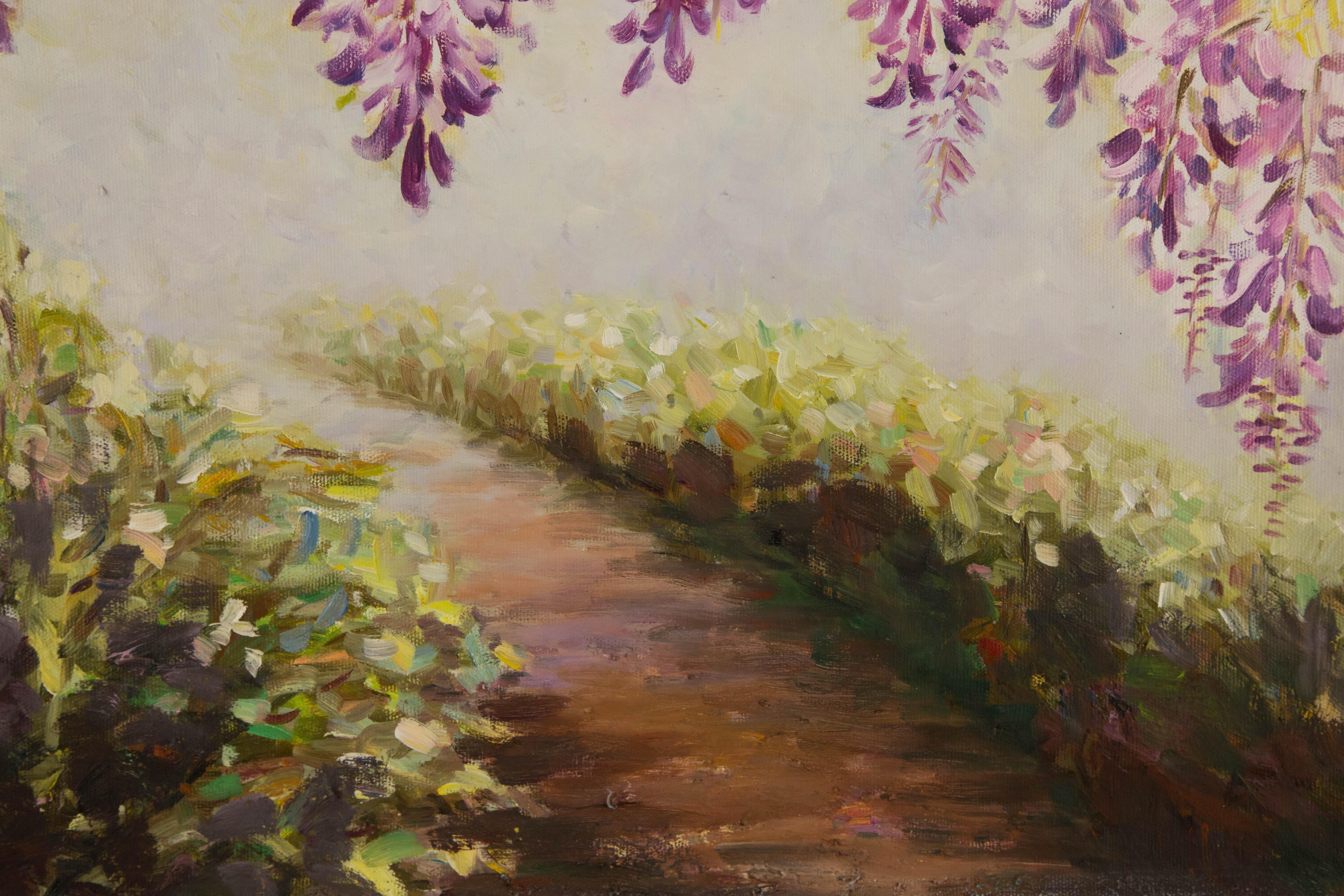 Paysage original de Yanjun Hu à l'huile « Wisteria Path » en vente 2