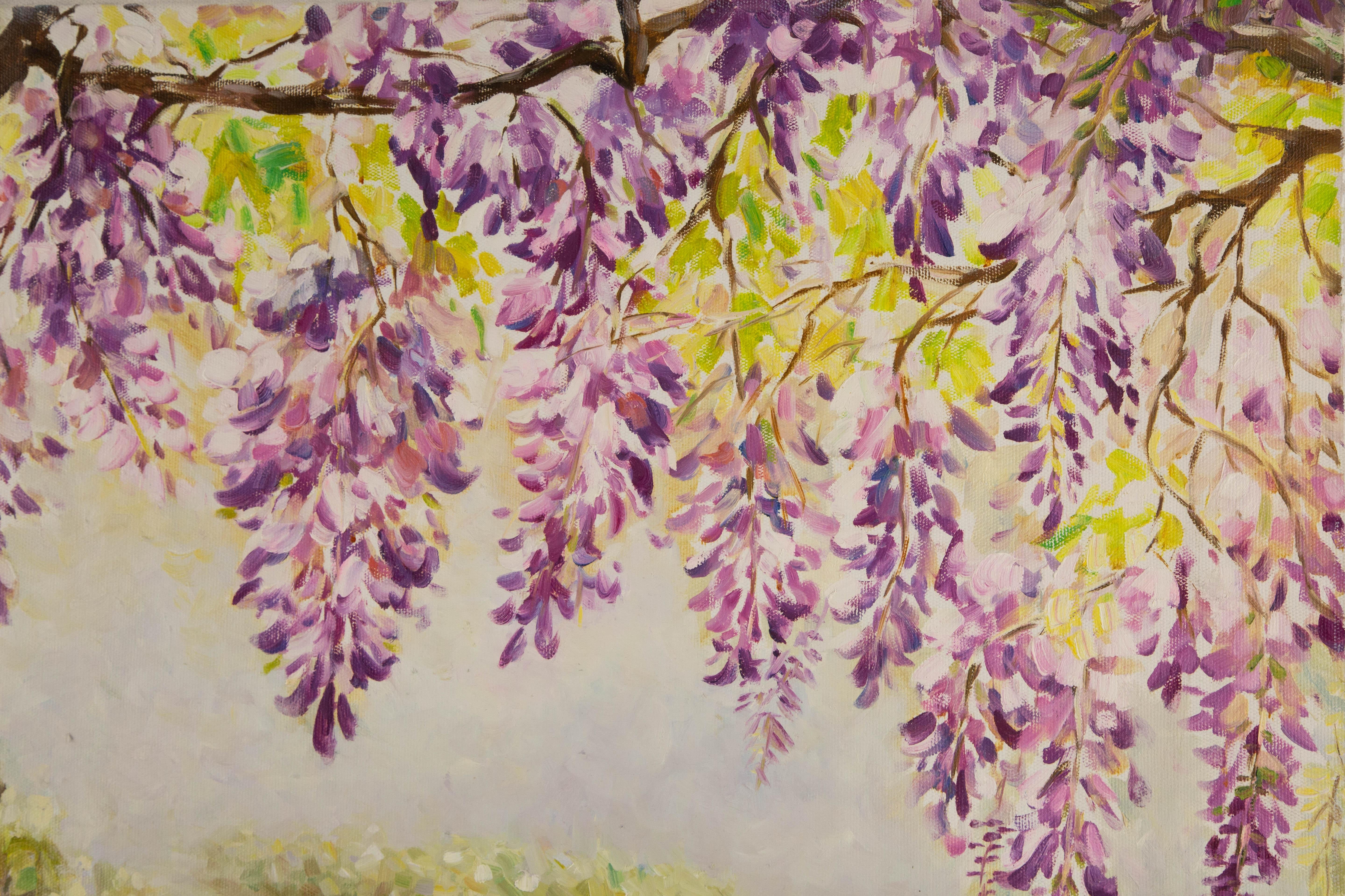 Paysage original de Yanjun Hu à l'huile « Wisteria Path » en vente 3