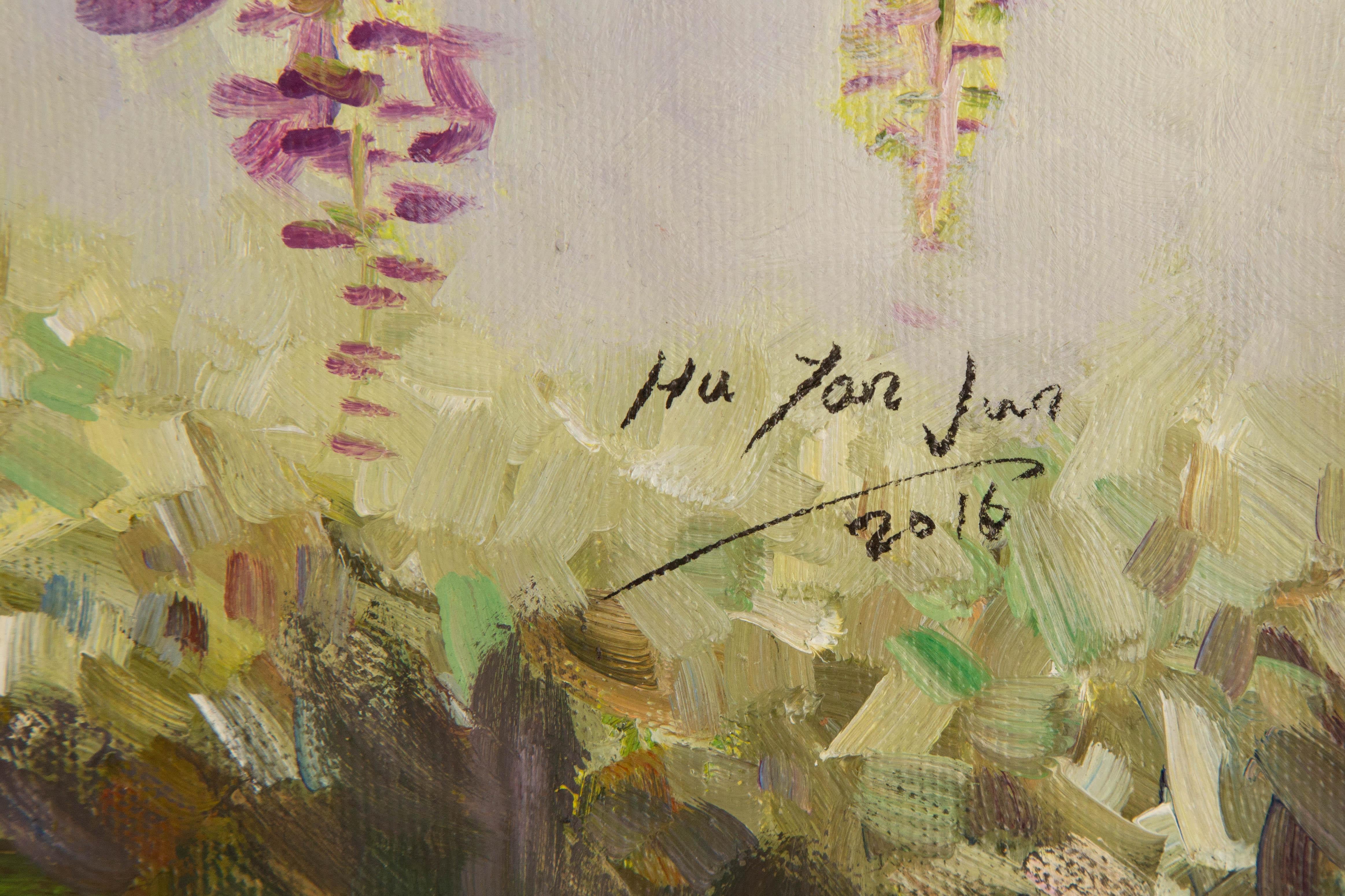 Paysage original de Yanjun Hu à l'huile « Wisteria Path » en vente 5