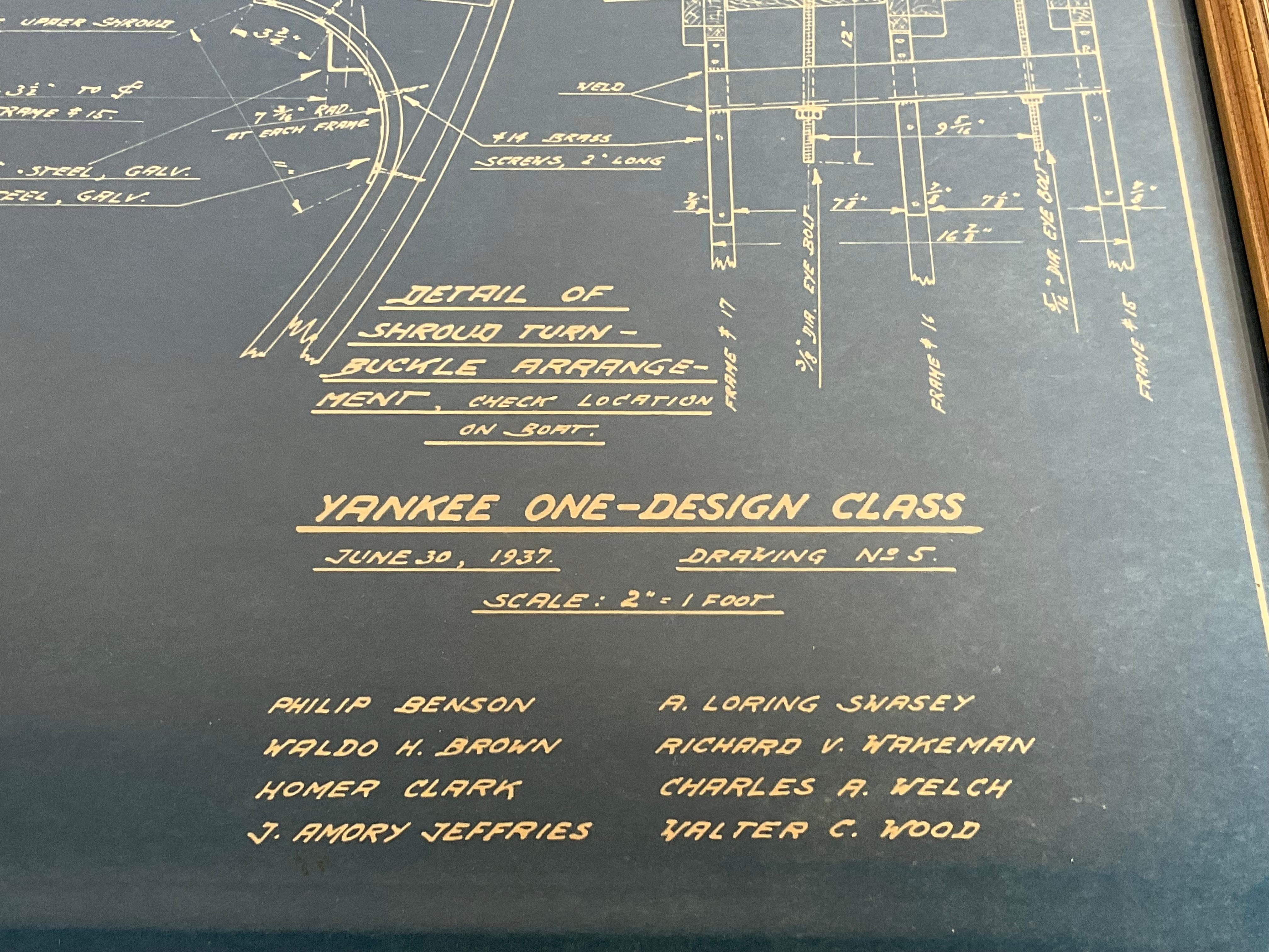Yankee One Design Class Hull Blueprint In Good Condition For Sale In Norwell, MA