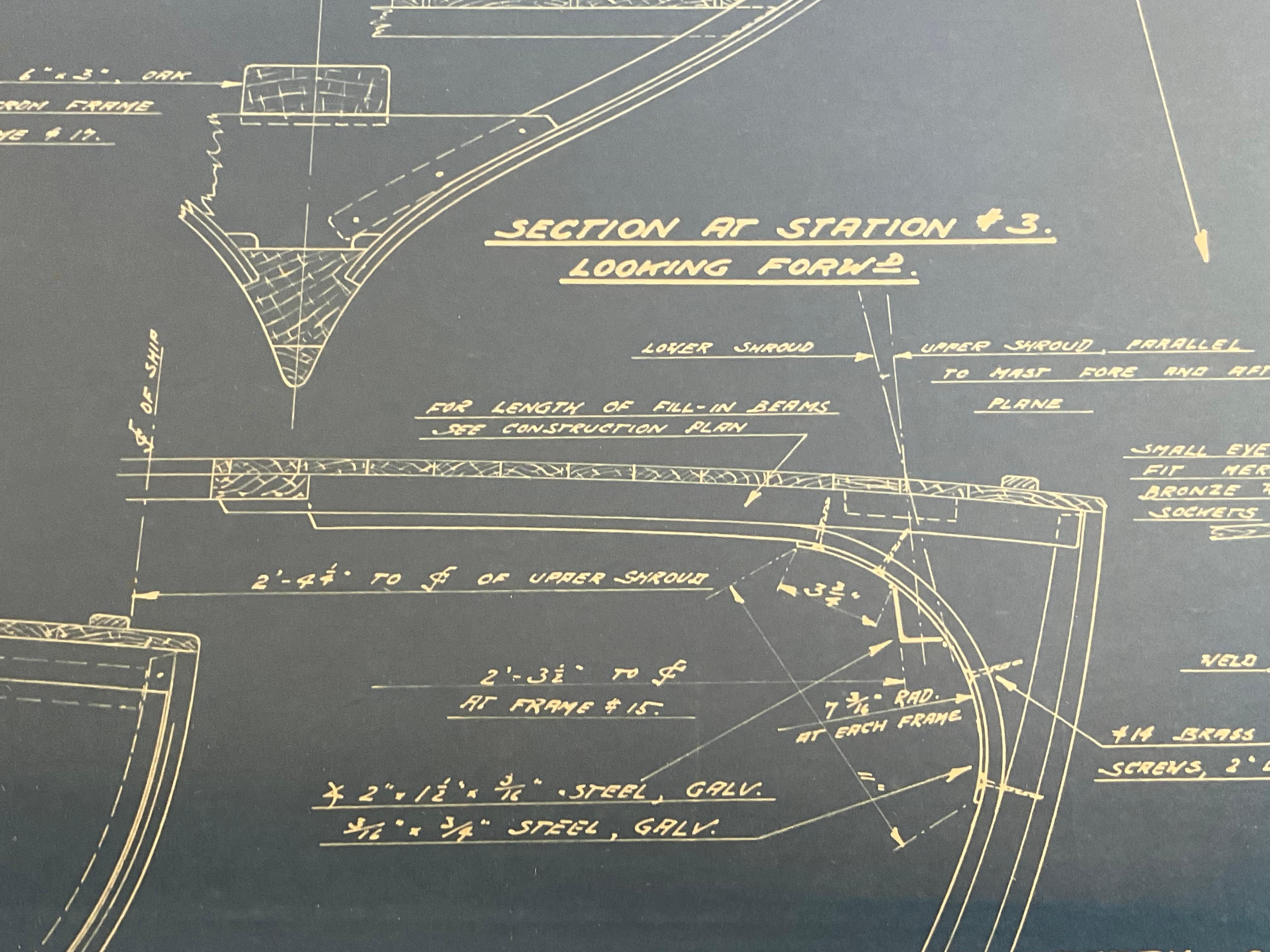 Mid-20th Century Yankee One Design Class Hull Blueprint For Sale