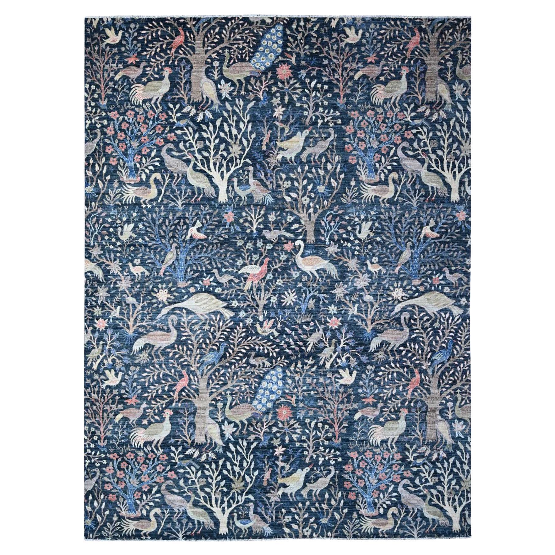 Yankees Blue Hand Knotted Pure Wool Afghan Peshawar Oriental Rug 10'0" x 13'7"