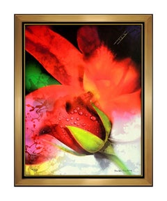 Large Framed YANKEL GINZBURG Flower Painting Mixed Media On Canvas Signed Art
