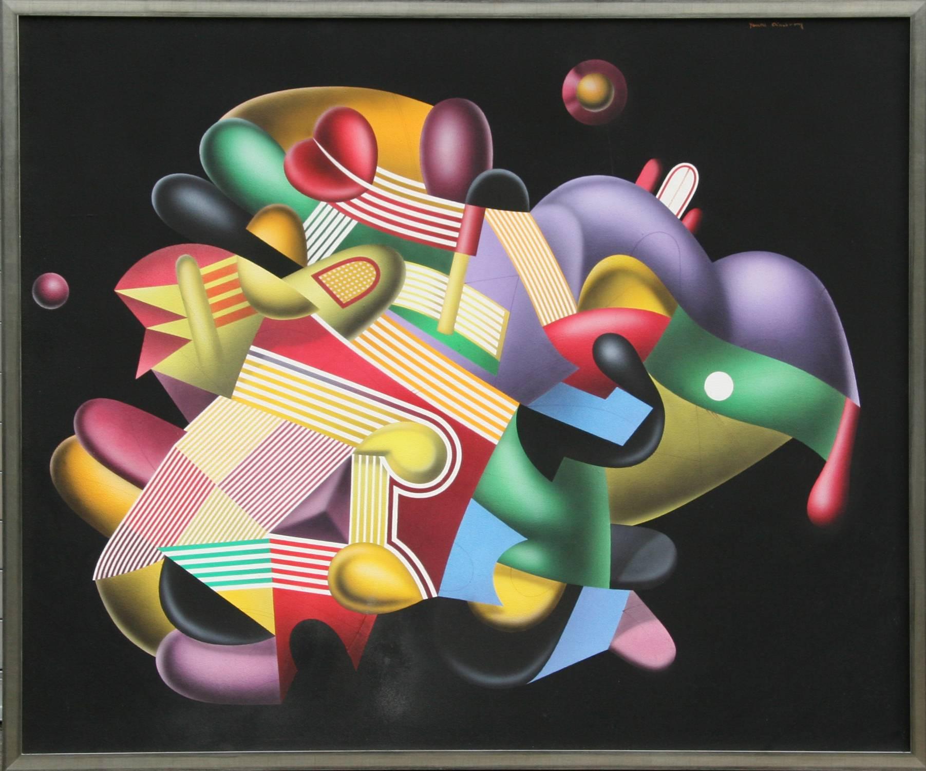 Artiste :	Yankel Ginzburg, Américain d'origine khazakhe (1945 - )
Titre :	Le magasin de bonbons
Année :	Circa 1970 
Moyen :	Acrylique sur toile, signée en haut à droite.
Taille :	38 x 46 pouces