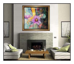 Yankel Ginzburg Original Oil Painting on Canvas Signed Flower Large Pop Artwork