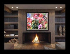 Yankel Ginzburg Mixed Media on Canvas Original Signed Art Flower Tiger Painting