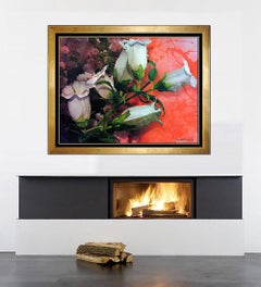 Vintage Yankel Ginzburg Mixed Media Painting on Canvas Original Signed Floral Artwork