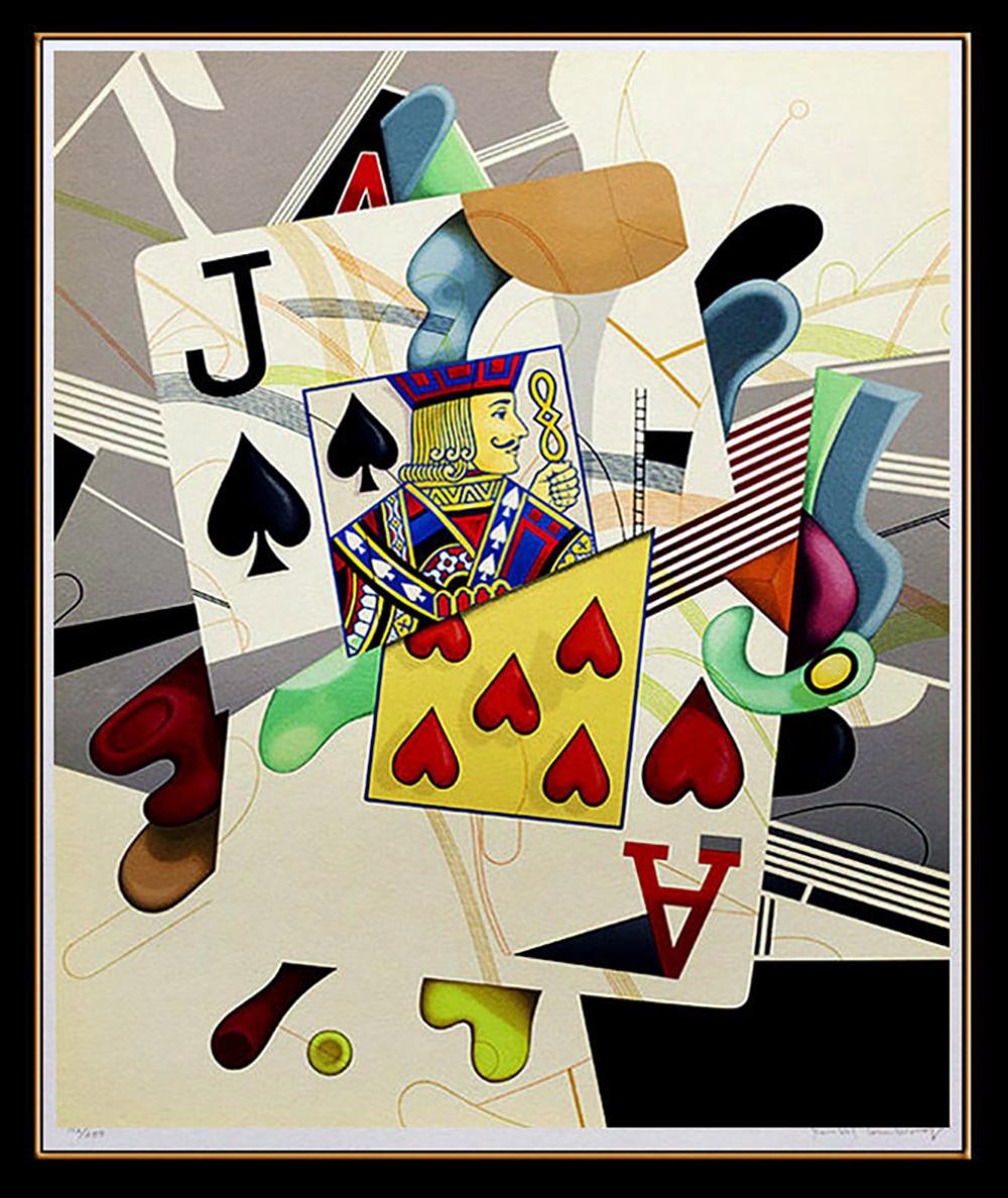 YANKEL GINZBURG Original Signed Serigraph Blackjack Abstract Art Cards Oil LARGE - Print by Yankel Ginzburg