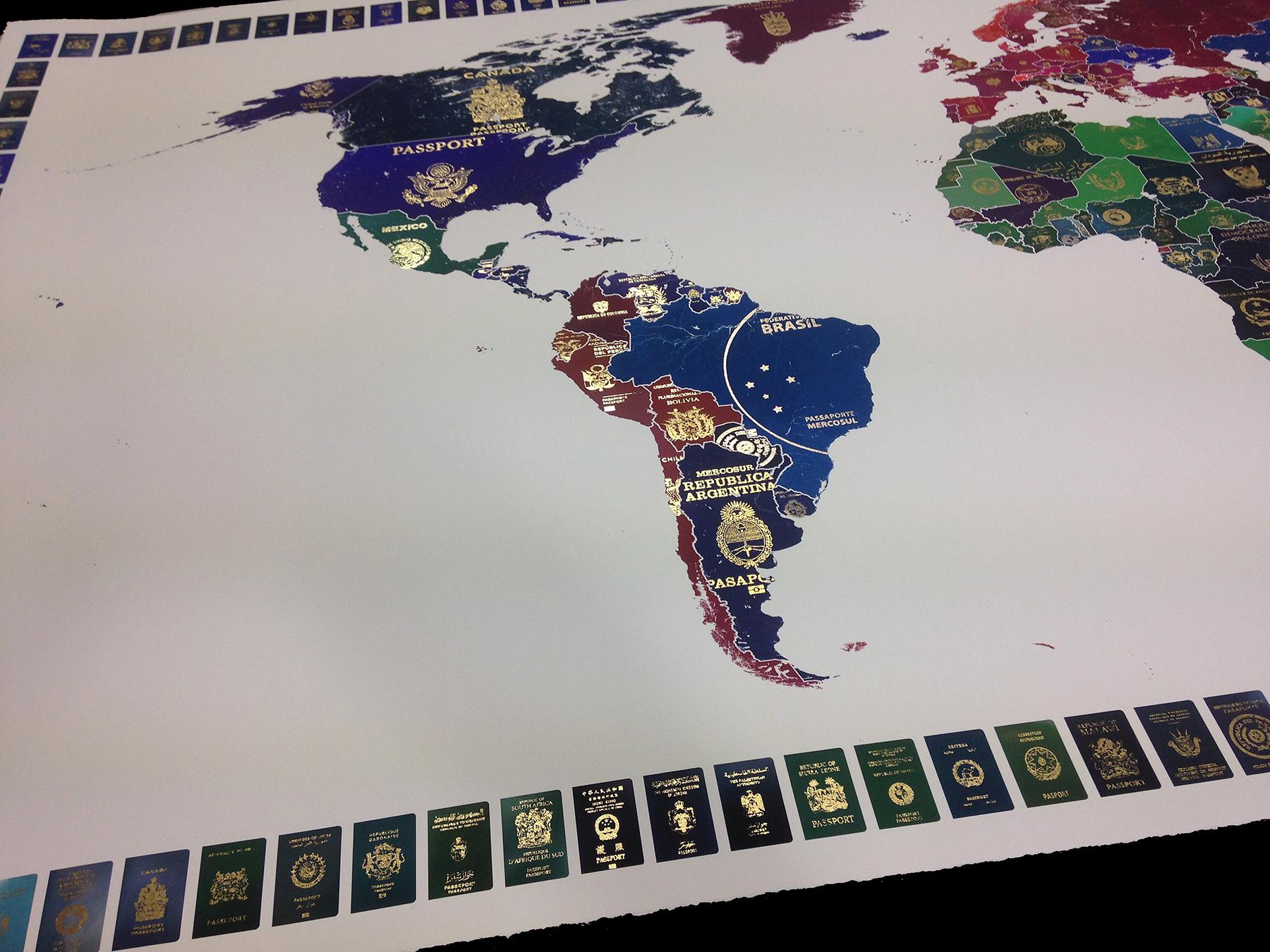 World Passport Map  - contemporary colorful print politics  - Black Print by Yanko Tihov