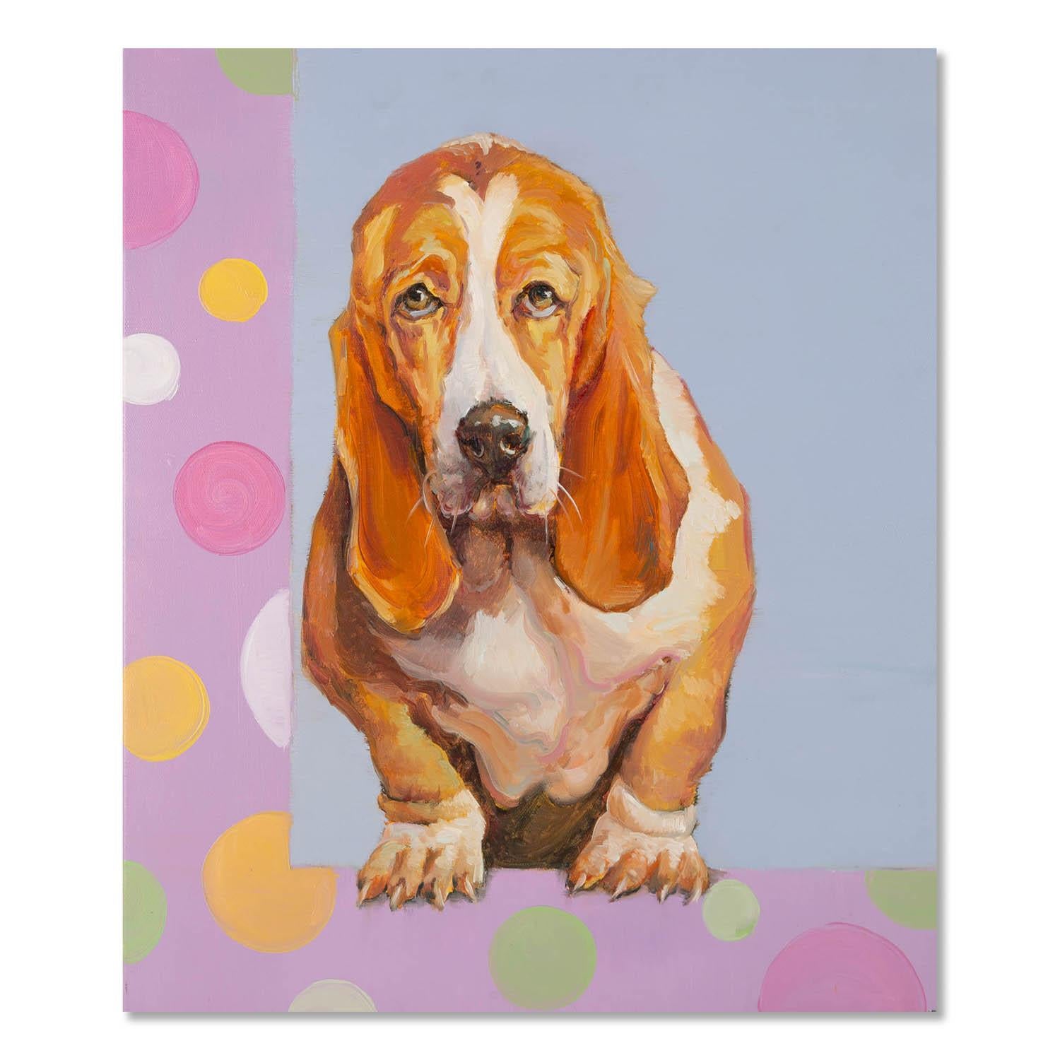  Title: Basset Hound
 Medium: Oil on canvas
 Size: 23 x 19 inches
 Frame: Framing options available!
 Condition: The painting appears to be in excellent condition.
 
 Year: 2000 Circa
 Artist: Yanmin Zhang
 Signature: 
 Signature Location: 
