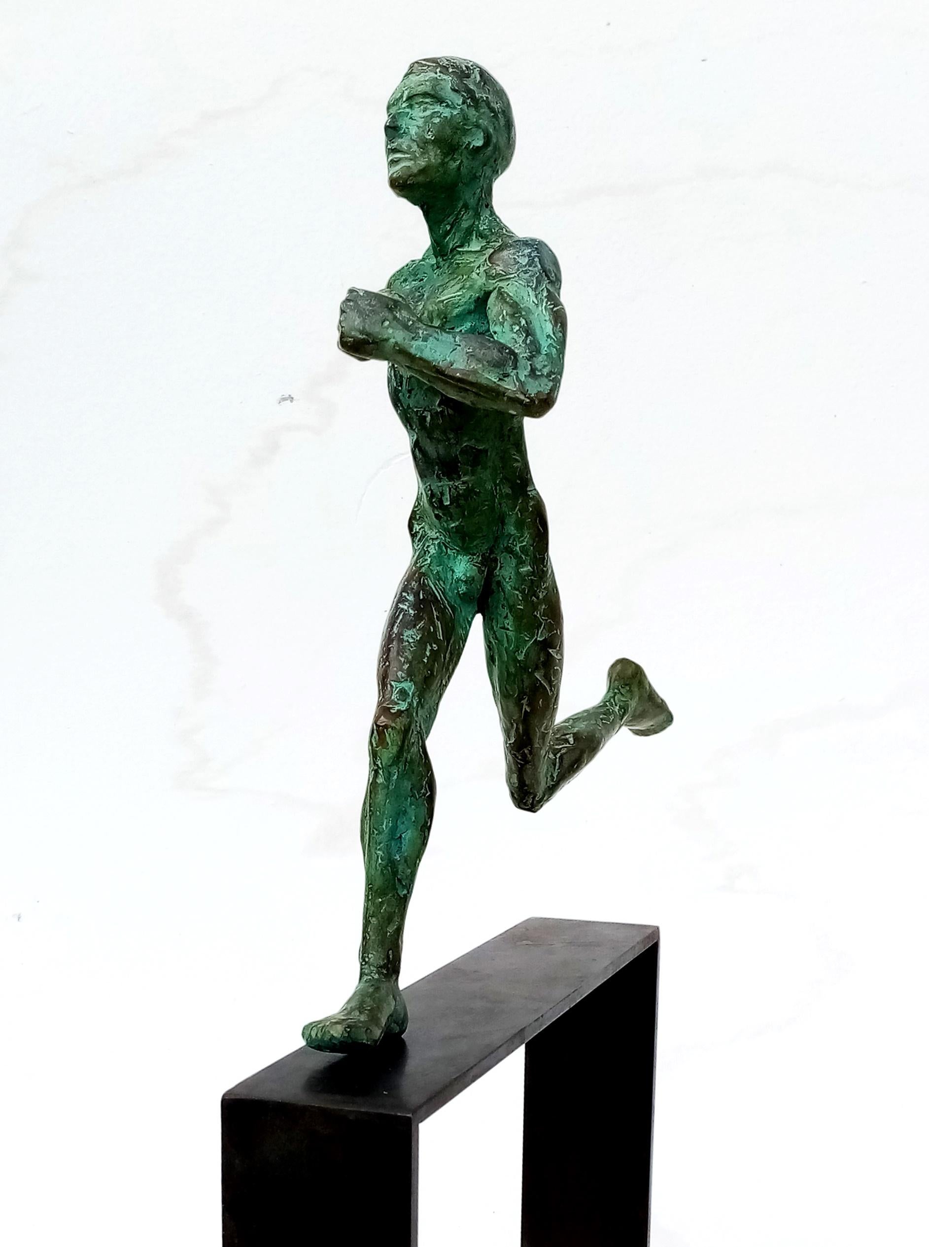 Coureur “Marathonien” is a bronze sculpture by contemporary artist Yann Guillon, dimensions are 25 × 20 × 15 cm (9.8 × 7.9 × 5.9 in). Dimensions of the metal base are 25 x 25 cm (9.8 x 9.8 in), height of the sculpture with the metal base: 50 cm