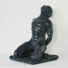 Inner Energy by Yann Guillon - Bronze sculpture, male figure, nude torso, dark