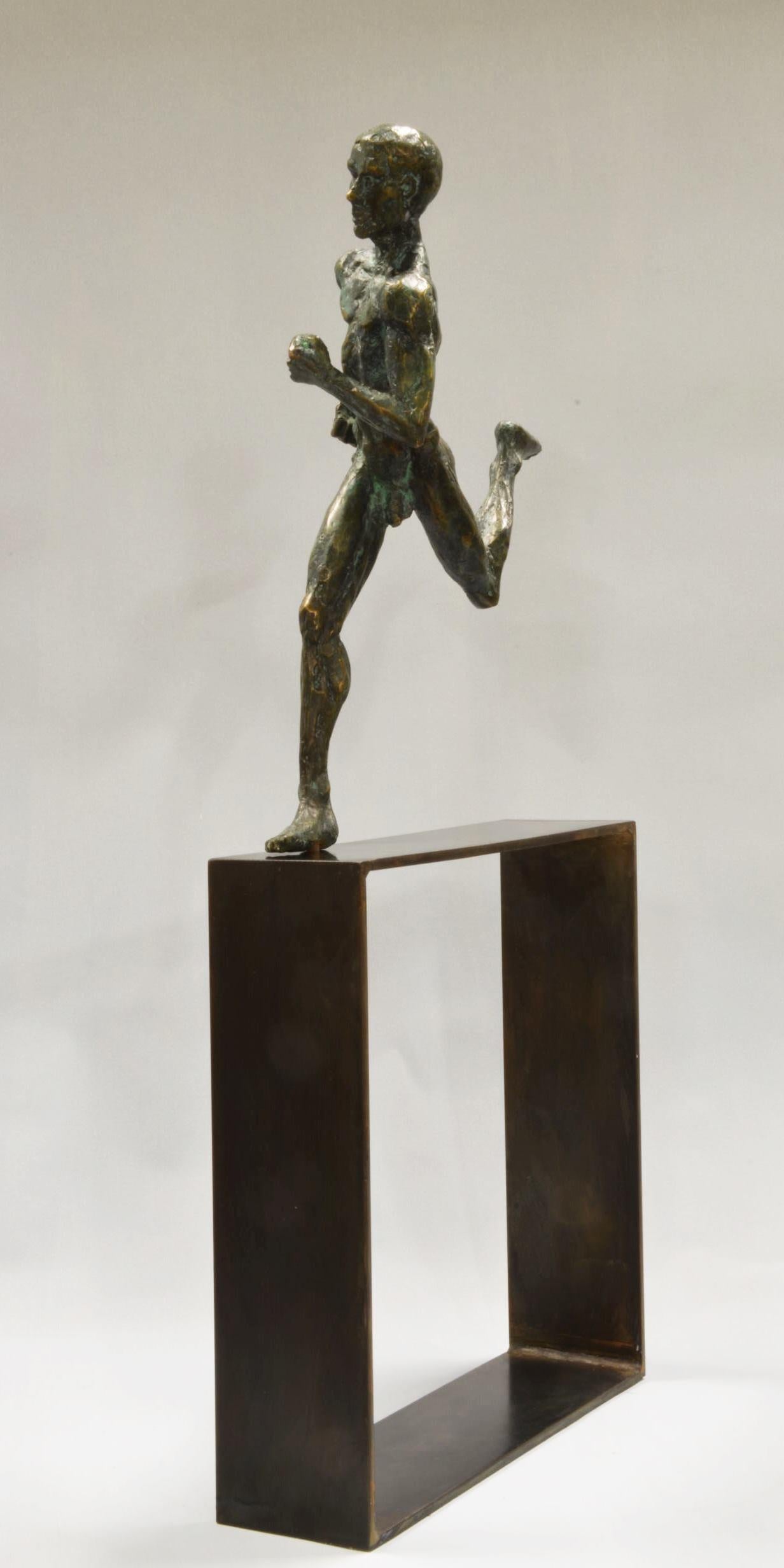 Marathon Runner, bronze sculpture by French contemporary artist Yann Guillon.
Limited edition of 8 + 4 artist's proofs, signed and numbered. Metal Base.
Yann Guillon focuses his work on the human body, using an expressionist approach to