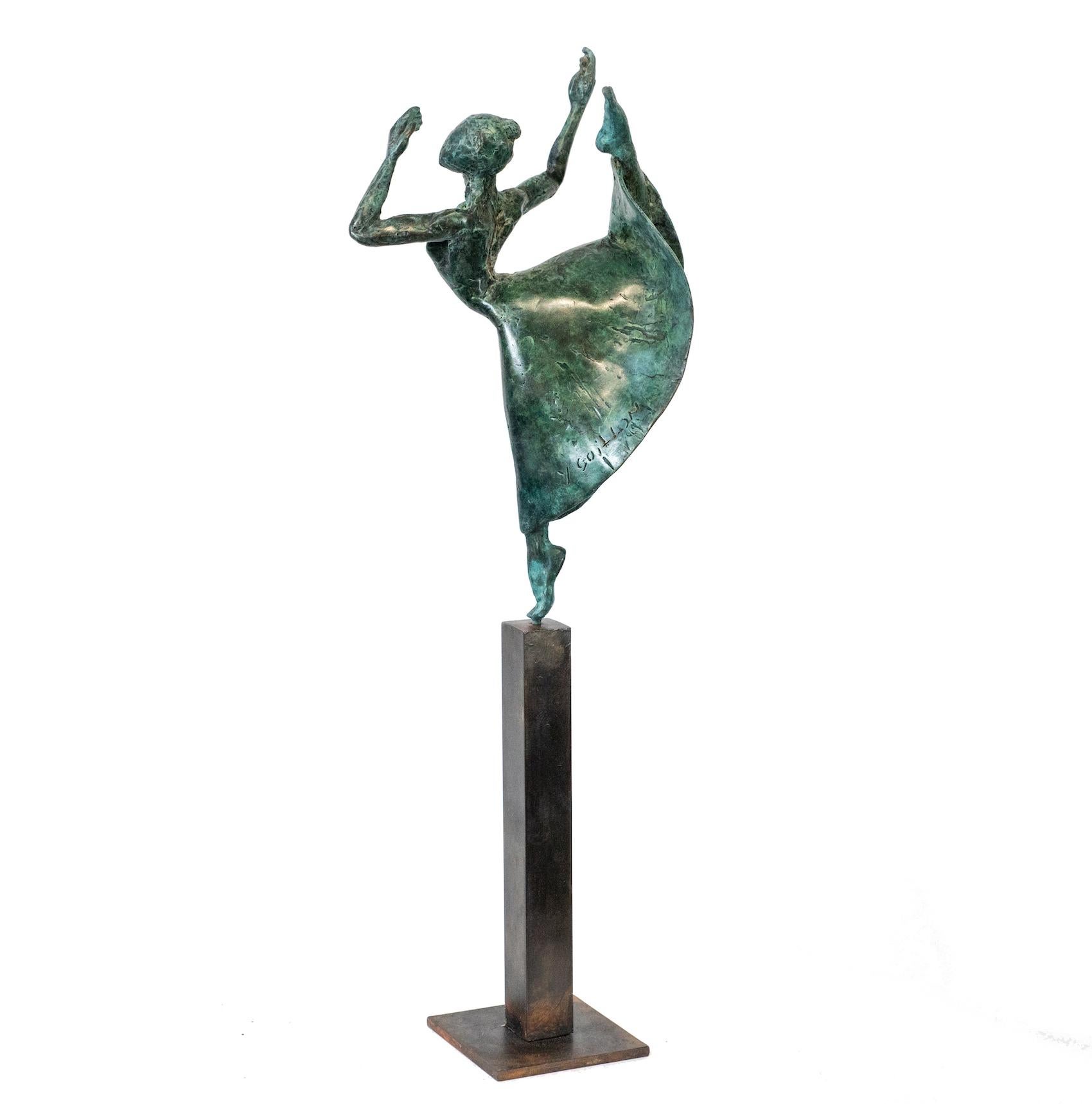 Modern dancer I is a bronze sculpture by contemporary artist Yann Guillon, dimensions are 28 × 15 × 10 cm (11 × 5.9 × 3.9 in). Height of the sculpture with the metal base: 48 cm (18.9 in). The sculpture is signed and numbered, it is part of a