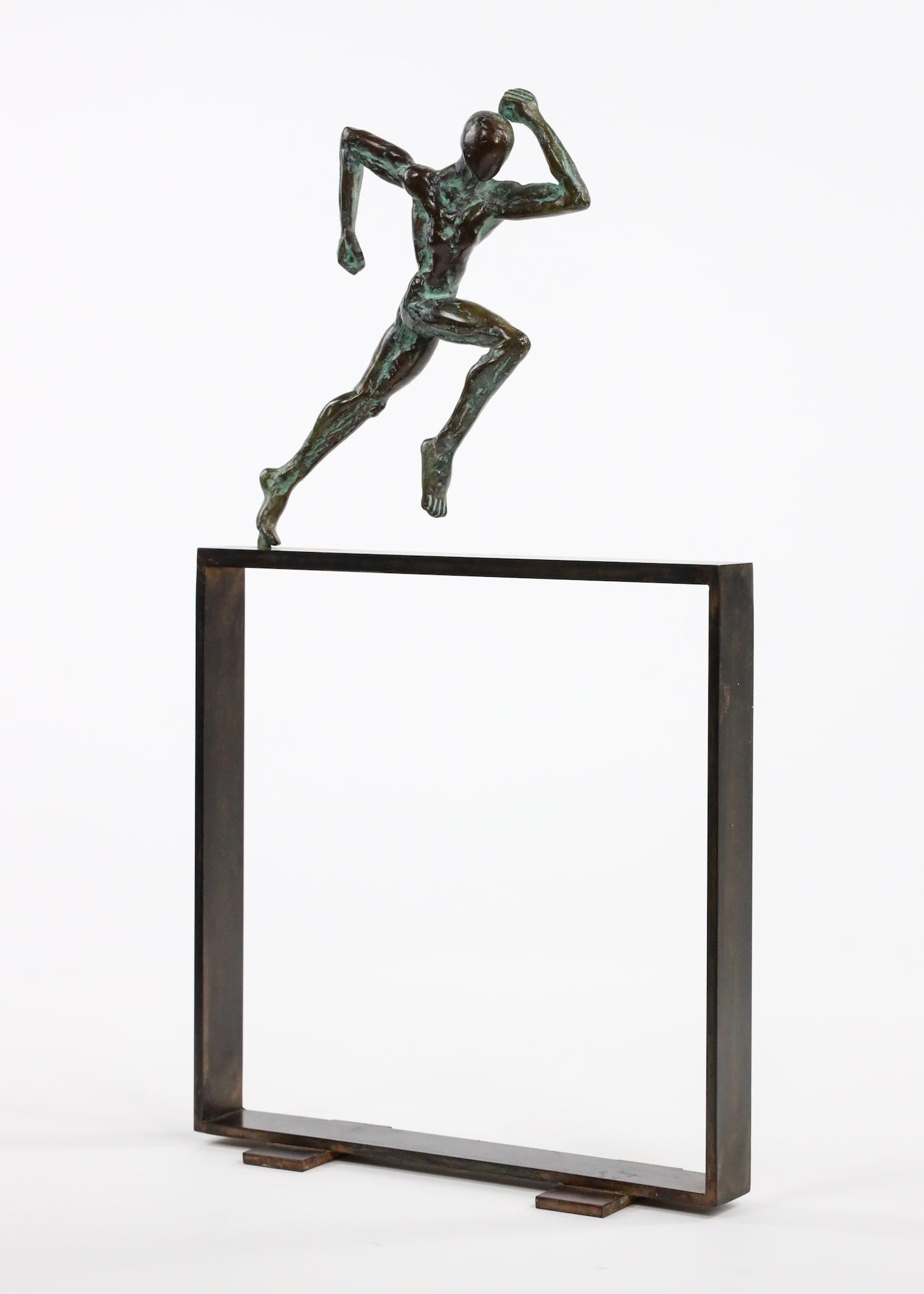 Small Runner "Start" II is a bronze sculpture by contemporary artist Yann Guillon, dimensions are 22 × 13 × 5 cm (8.7 × 5.1 × 2 in). Height of the sculpture with the metal base: 42 cm (16.5 in). 
The sculpture is signed and numbered, it is part of a