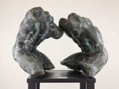 Wrestlers IV - Grande sculpture en bronze d'extérieur, lutteurs masculins nus, nus 