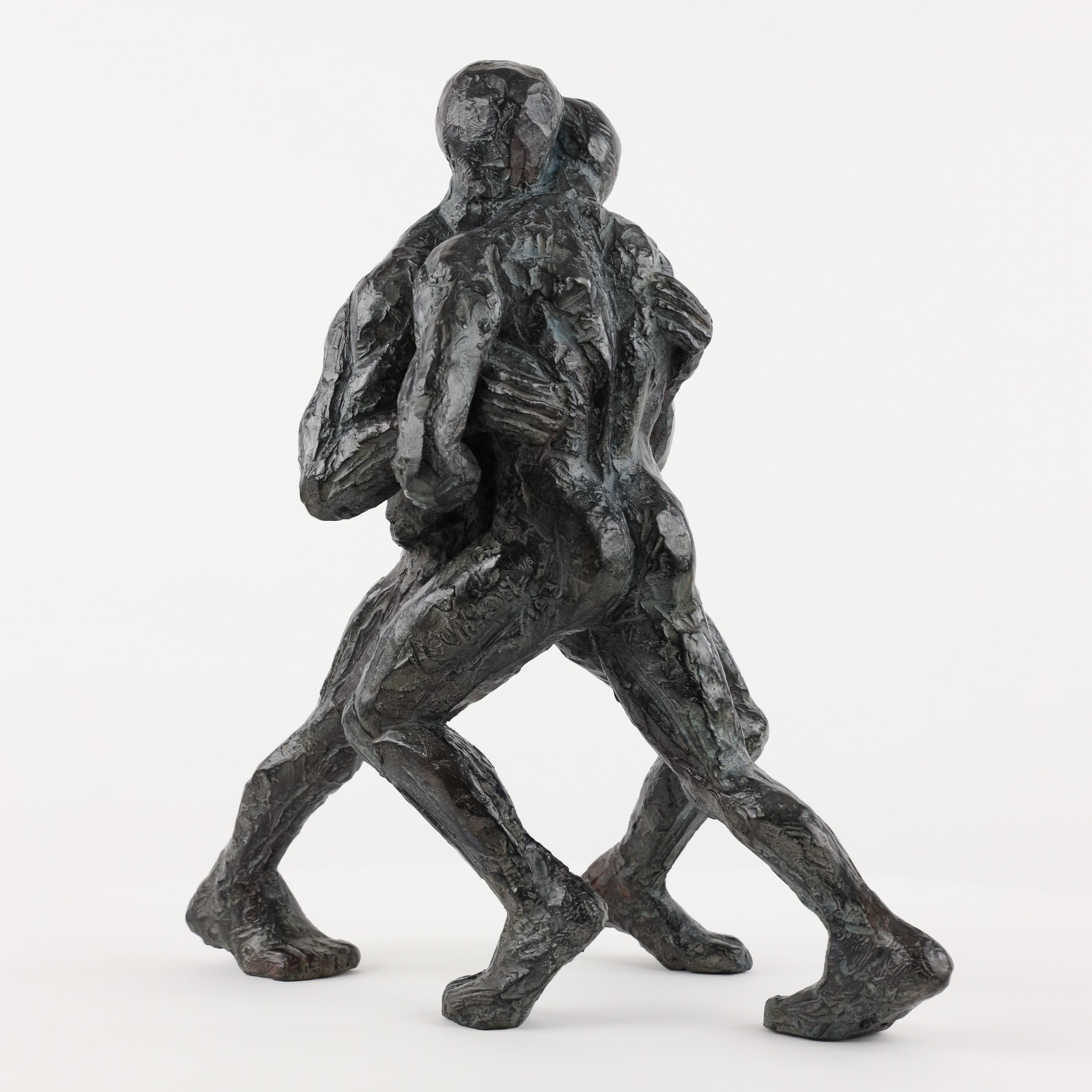 Wrestlers VIII by Yann Guillon - Contemporary bronze sculpture, male athletes
