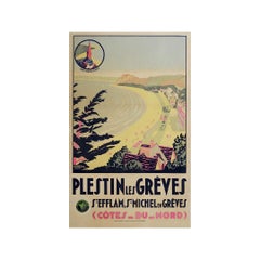Affiche de voyage originale de Yann Le Dall datant d'environ 1930 - Plestin les Grêves