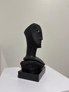 Yanne Kintgen Carved Wood Bust Sculpture on Stone Plinth, France
