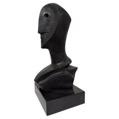 Yanne Kintgen Carved Wood Bust Sculpture on Stone Plinth, France