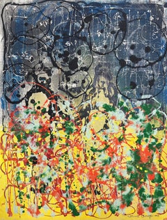 Yanni Posnakoff, einzigartiges Gemälde auf Papier, abstrakte Kunst, 1966