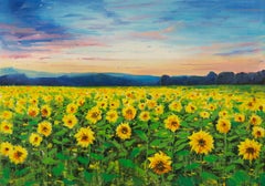 Huile sur toile originale d'un champ de tournesol Yanping Sun Floral
