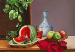 Yanping Sun Still Life Original Oil On Canvas "Fruit and China Vase"