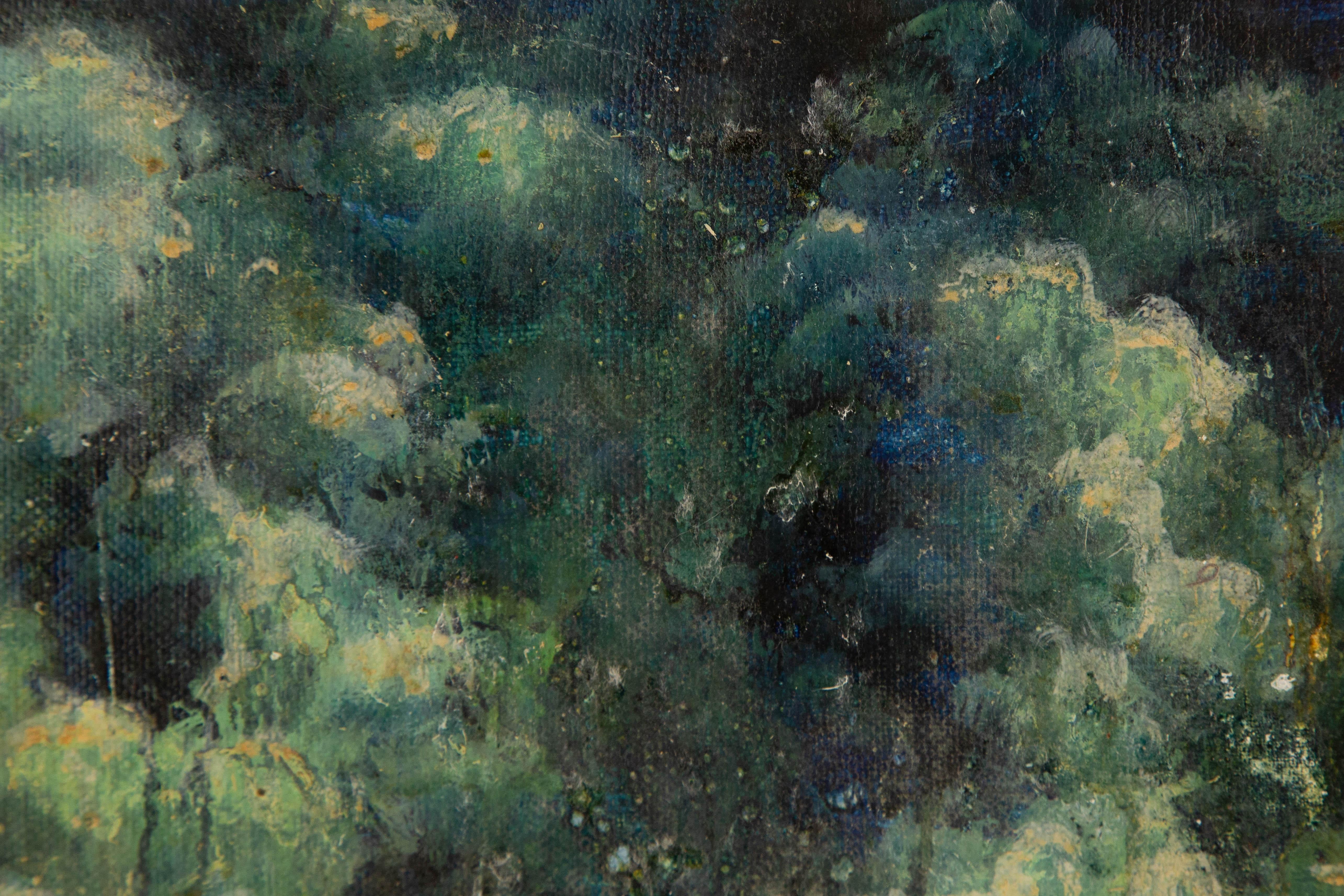  Title: Moonlight
 Medium: Oil on canvas
 Size: 11.75 x 11.25 inches
 Frame: Framing options available!
 Condition: The painting appears to be in excellent condition.
 Note: This painting is unstretched, shipped rolled unless stretching/framing is