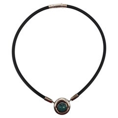 Yanvan Sterling Silver Turquoise Pendant Necklace On Rubber Cord #24714
