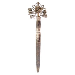 Antique Yao Ritual Dagger Iron with Coins and Silver Banding Vietnam, Early 20th Century