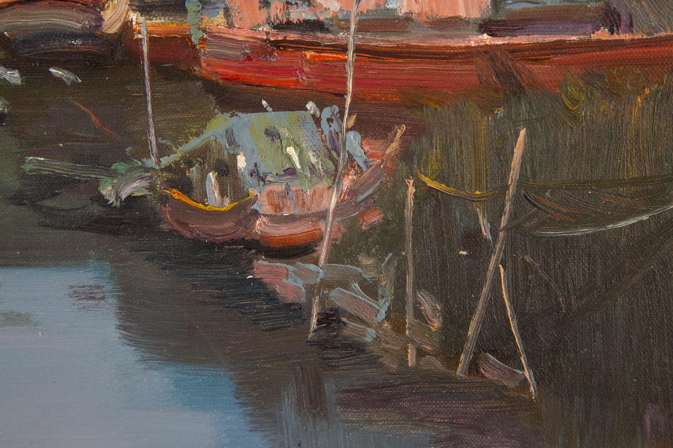 Yao YongChun Wasserlandschaft, Original-Ölgemälde „Small Fishing Village 1“, Yao YongChun im Angebot 6